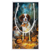 Halloween Brittany Spaniel met pompoenen eng Klein Cadeauzakje (Voorkant)