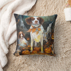 Halloween Brittany Spaniel met pompoenen eng Kussen