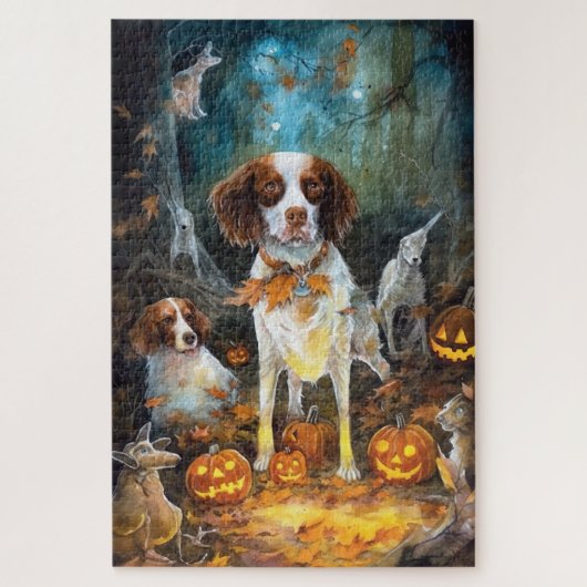 Halloween Brittany Spaniel met pompoenen eng Legpuzzel (Verticaal)