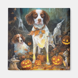 Halloween Brittany Spaniel met pompoenen eng Magneet