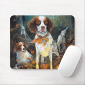 Halloween Brittany Spaniel met pompoenen eng Muismat (Met muis)