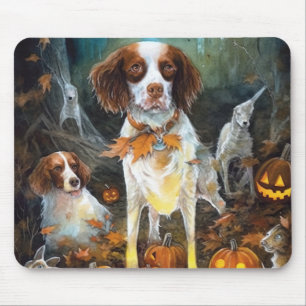 Halloween Brittany Spaniel met pompoenen eng Muismat