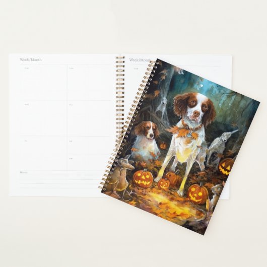 Halloween Brittany Spaniel met pompoenen eng Planner (Display)
