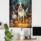 Halloween Brittany Spaniel met pompoenen eng Poster (Thuiskantoor)