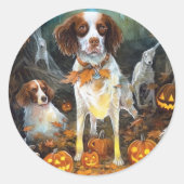 Halloween Brittany Spaniel met pompoenen eng Ronde Sticker (Voorkant)