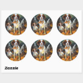 Halloween Brittany Spaniel met pompoenen eng Ronde Sticker (Vel)