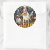 Halloween Brittany Spaniel met pompoenen eng Ronde Sticker (Tas)