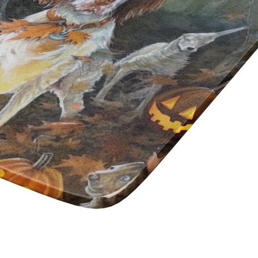 Halloween Brittany Spaniel met pompoenen eng Snijplank (Hoek)