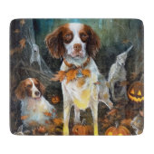 Halloween Brittany Spaniel met pompoenen eng Snijplank (Voorkant)