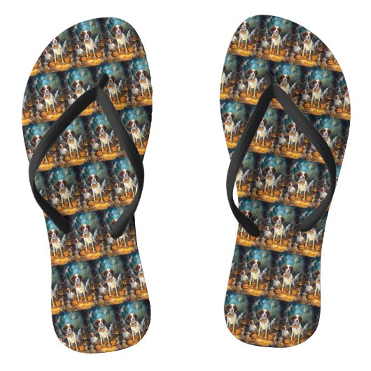 Halloween Brittany Spaniel met pompoenen eng Teenslippers (Voetbed)