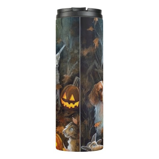 Halloween Brittany Spaniel met pompoenen eng Thermosbeker (Achterkant)