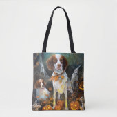 Halloween Brittany Spaniel met pompoenen eng Tote Bag (Voorkant)