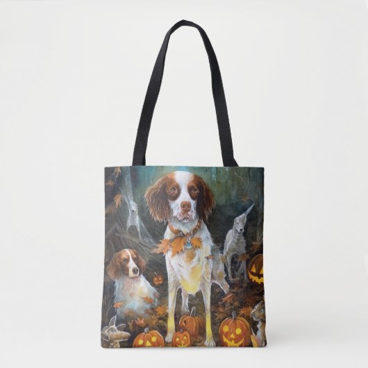 Halloween Brittany Spaniel met pompoenen eng Tote Bag (Voorkant)