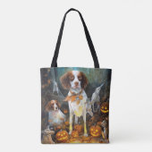Halloween Brittany Spaniel met pompoenen eng Tote Bag (Achterkant)