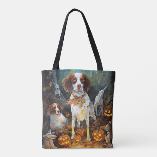 Halloween Brittany Spaniel met pompoenen eng Tote Bag (Achterkant)