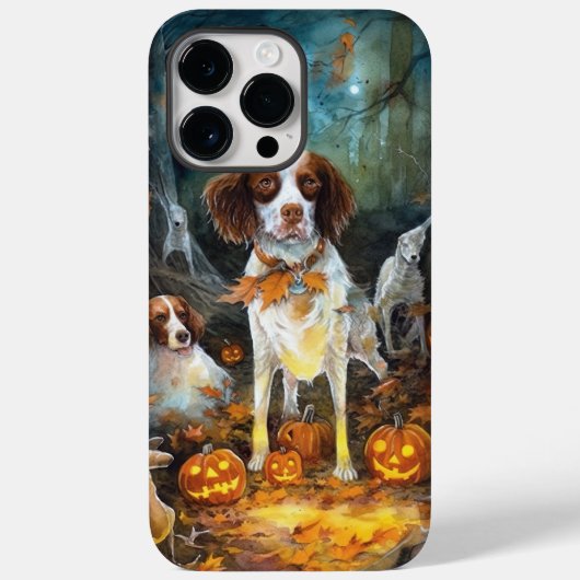 Halloween Brittany Spaniel Met Pompoenen Griezelen Case-Mate iPhone Case (Achterkant)