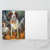 Halloween Brittany Spaniel Met Pompoenen Griezelen Kaart (Binnen)
