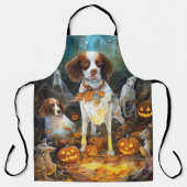 Halloween Brittany Spaniel Met Pompoenen Griezelen Schort (Voorkant)