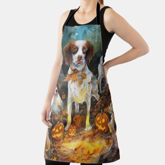 Halloween Brittany Spaniel Met Pompoenen Griezelen Schort (Insitu)