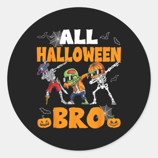 Halloween Bro Dabbing Skeleton Jack O Lantern Boys Ronde Sticker (Voorkant)