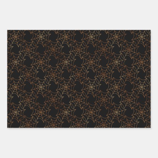 Halloween Brocade Spider Web Spooky Pumpkin Black Inpakpapier Vel (Voorkant)