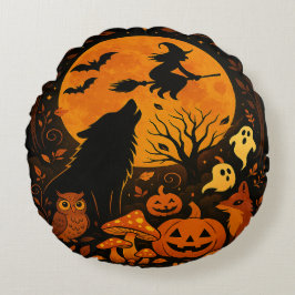 Halloween Broom Flying Witch and Moon Rond Kussen