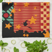 Halloween Broom Ride Over Starry City Tea Towel Theedoek (Gevouwen)