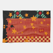 Halloween Broom Ride Over Starry City Tea Towel Theedoek (Horizontaal)