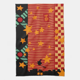 Halloween Broom Ride Over Starry City Tea Towel Theedoek