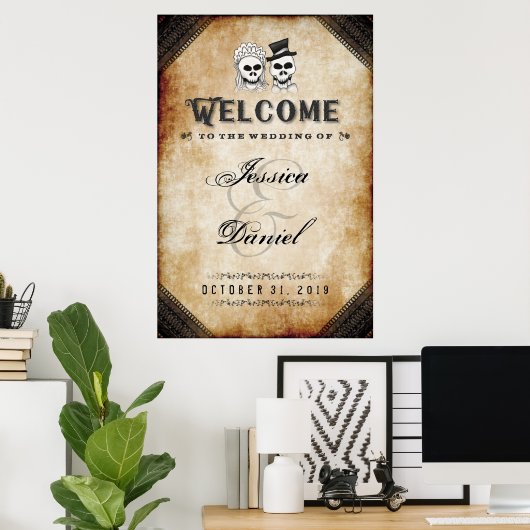 Halloween Brown Skeletons 24x36 Welkom bij bruilof Poster (Thuiskantoor)