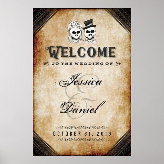 Halloween Brown Skeletons 24x36 Welkom bij bruilof Poster (Voorkant)