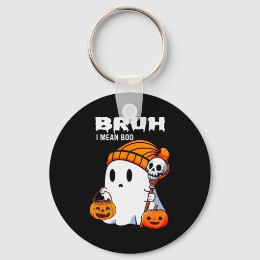 Halloween Bruh Ghost Boo Skull Pumpkin Boys Kids M Sleutelhanger (Voorkant)