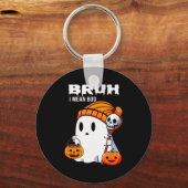 Halloween Bruh Ghost Boo Skull Pumpkin Boys Kids M Sleutelhanger (Voorkant)