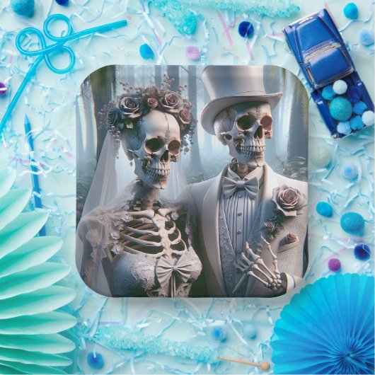 Halloween bruid en bruidegom in het bos papieren bordje (Feest)