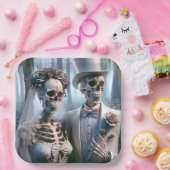 Halloween bruid en bruidegom in het bos papieren bordje (Feest)