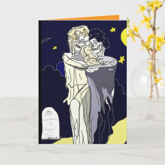 Halloween bruid en bruidegom kaart (Gele Bloem)