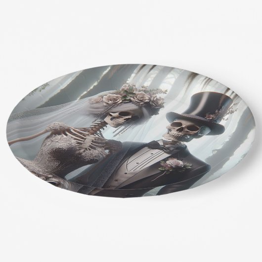 Halloween bruid en bruidegom papieren bordje (Gekanteld)