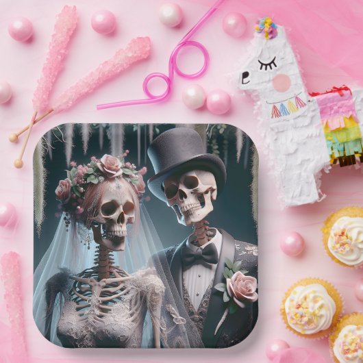 Halloween Bruid En Bruidegom Papieren Bordje (Feest)