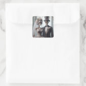 Halloween bruid en bruidegom vierkante sticker (Tas)