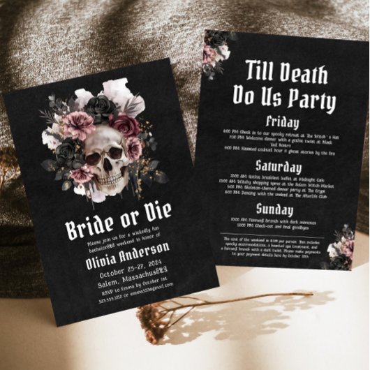 Halloween Bruid of Die Floral Skull Bachelorette Kaart