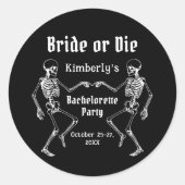 Halloween Bruid of Sterf Skelet Bachelorette Feest Ronde Sticker (Voorkant)