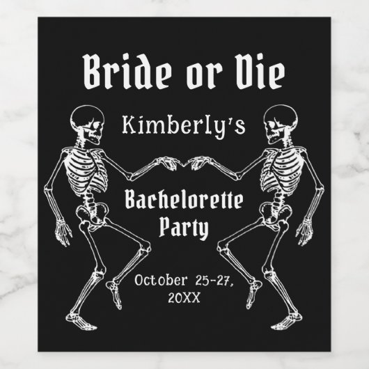 Halloween Bruid of Sterf Skelet Bachelorette Feest Wijn Etiket (Enkel label)
