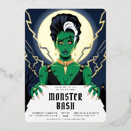 Halloween bruid van Frankenstein Monster Bash Folie Uitnodiging