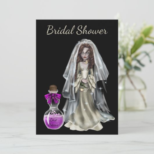 Halloween Bruids Douche Uitnodiging Love Potion (Staand voorkant)