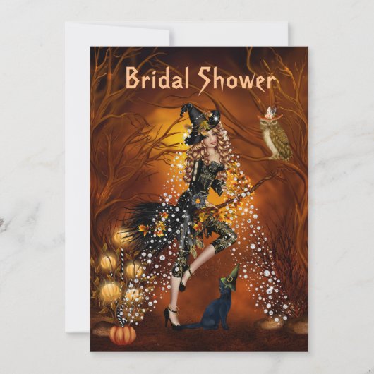 Halloween Bruids Douche Uitnodiging met Heks (Voorkant)