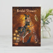 Halloween Bruids Douche Uitnodiging met Heks (Staand voorkant)