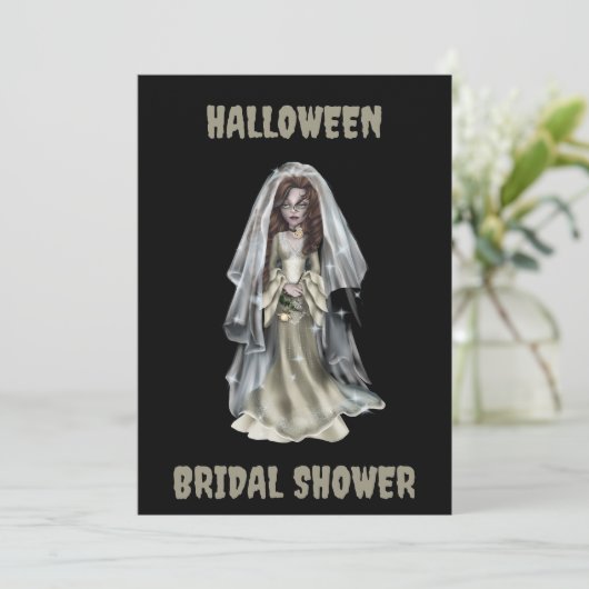 Halloween bruids douche uitnodiging Spooky bruid (Staand voorkant)