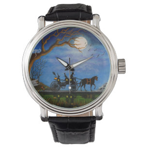 Halloween, bruiloft, cadeau, paard, koets, heks, t horloge
