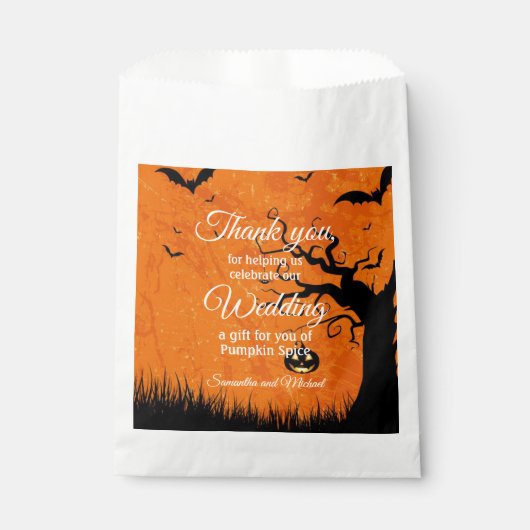 Halloween bruiloft dank u enge boom uw namen bedankzakje (Voorkant)