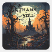 Halloween bruiloft dank u enge volle maan vleermui vierkante sticker (Voorkant)